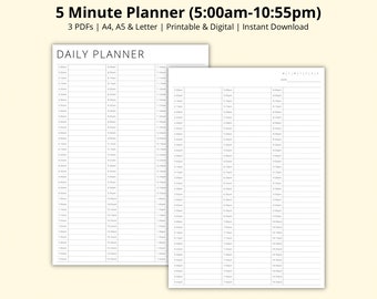 5 Minute Planner, Appointment Tracker, Time Block PDF, Schedule Template, Daily Overview, Time Management, Printable/Digital, A4/A5/Letter