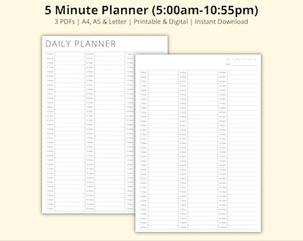 Planificador de 5 minutos, Seguimiento de citas, Bloque de tiempo PDF, Plantilla de programación, Resumen diario, Gestión del tiempo, Imprimible/Digital, A4/A5/Carta