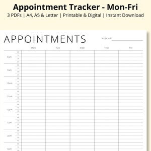Appointment Tracker Printable, 15 Minute Interval Planner Template, 5 Day Appointment Sheet, Appointment Diary, Weekly Overview,A4/A5/Letter image 1