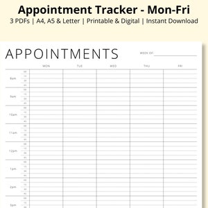 Appointment Tracker Printable, 15 Minute Interval Planner Template, 5 Day Appointment Sheet, Appointment Diary, Weekly Overview,A4/A5/Letter