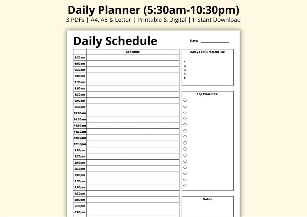 Daily Planner, Half Hour Schedule, Time Blocking PDF Template, Day ...