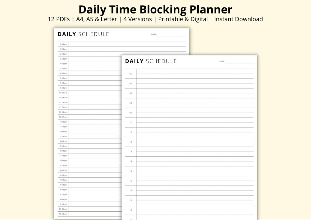 Daily Time Blocking Planner, Half Hourly Schedule, Simple Daily Planner ...