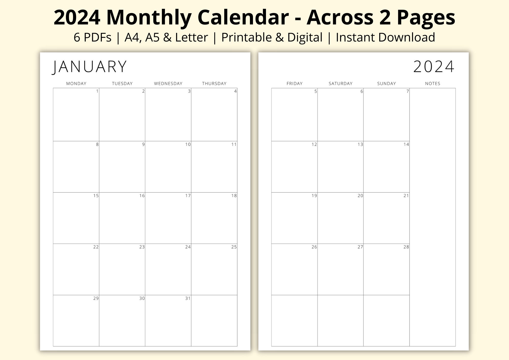 2024-monthly-calendar-2-page-planner-12-month-calendar-pages-month-at-a-glance-pdf-portrait-vertical-printable-digital-a4-a5-letter-etsy