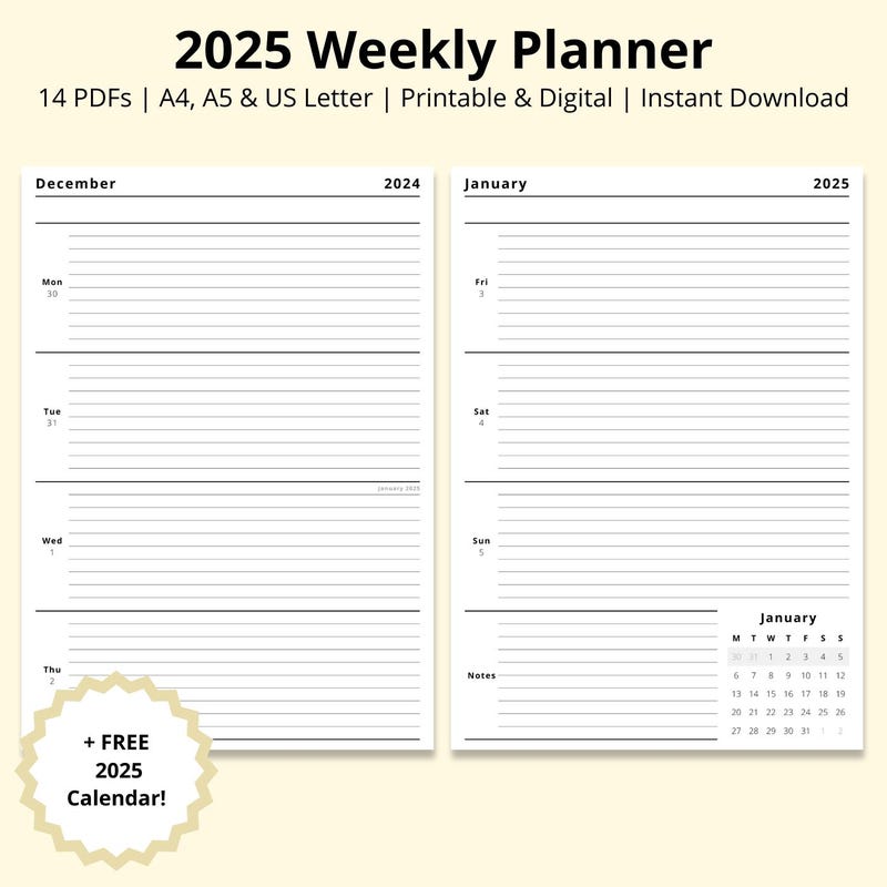 Calendar Week 2025 This Week Etsy UK