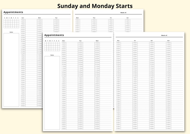 Appointment Book Printable, 20 Minute Interval Planner, Digital Appointment Sheet, Salon Appointment Diary, Weekly Schedule, A4/A5/Letter image 4