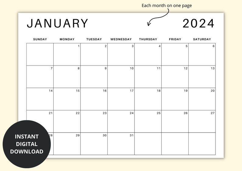 2024 Monthly Calendar 2024 Planner Month at a Glance Etsy UK