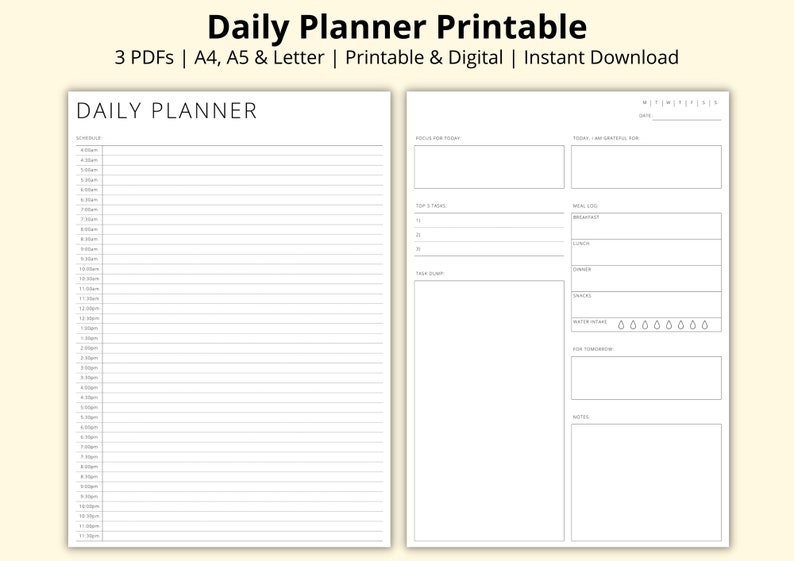 Daily Planner Printable Time Block Planner Template 30 - Etsy