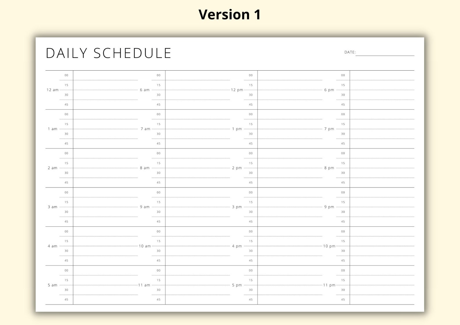 Daily Timetable Sheet, 15 Minute Increments, Appointment Book, Daily ...