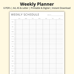 Weekly Planner, 15 Minute Planner PDF, Weekly Schedule, 7 Day Timetable, Appointment Sheet, Weekly Overview, Printable/Digital, A4/A5/Letter