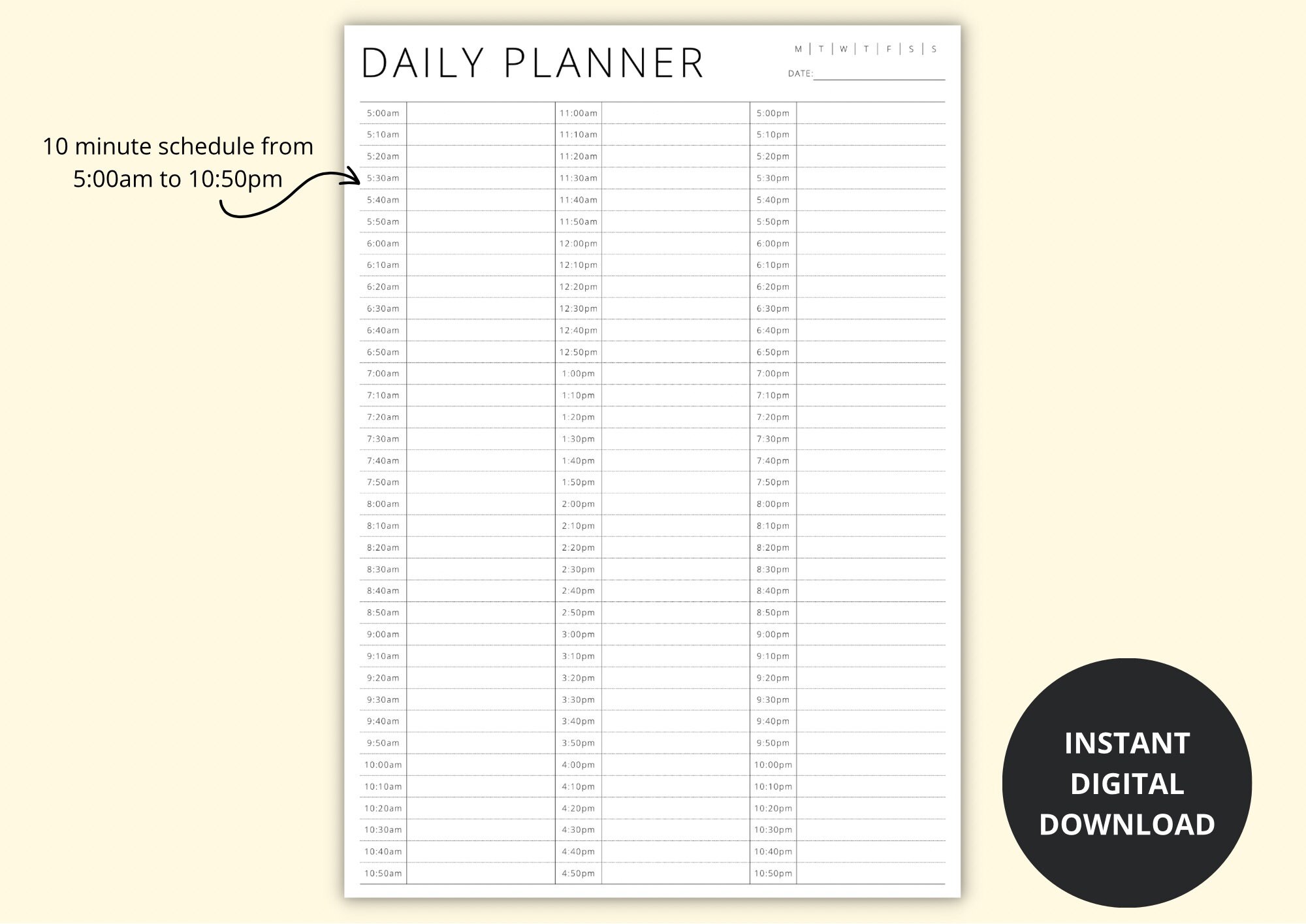 10 Minute Planner Printable, Simple Daily Planner, Time Blocking, Day ...