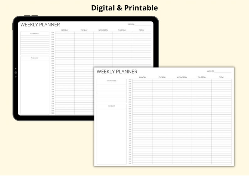 Time Box Week Weekly Timebox Planner, 5 Day Time Blocking Template, 24 Hour Timetable ...