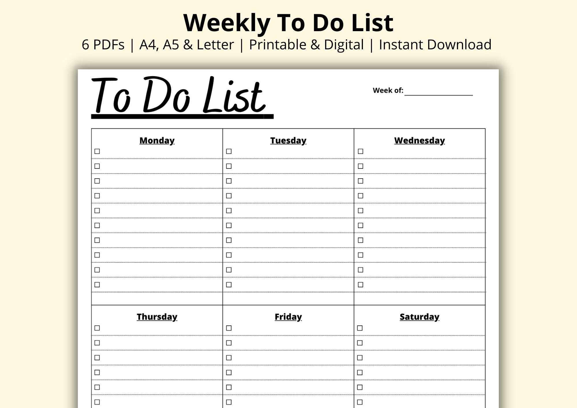 Weekly to Do List Weekly Checklist Weekly Tasks (Download Now) 