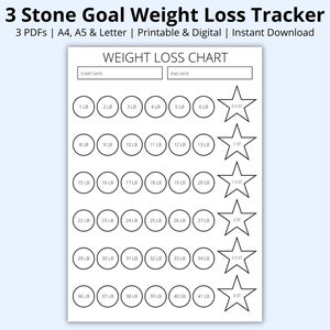 3 stenen gewichtsverlies tracker, ponden verloren grafiek PDF, fitnessplanner, wegen, dieetreis, doeltracker, afdrukbaar/digitaal, A4/A5/letter