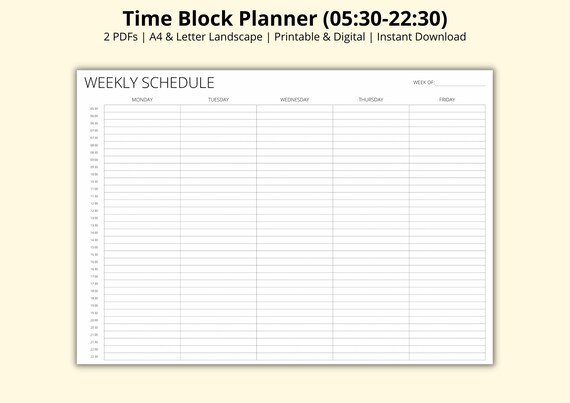 Time Block Planner, Printable Weekly Planner Template, 5 Day Planner PDF,  Week at a Glance, Study/work Timetable, Time Management, A4/letter - Etsy