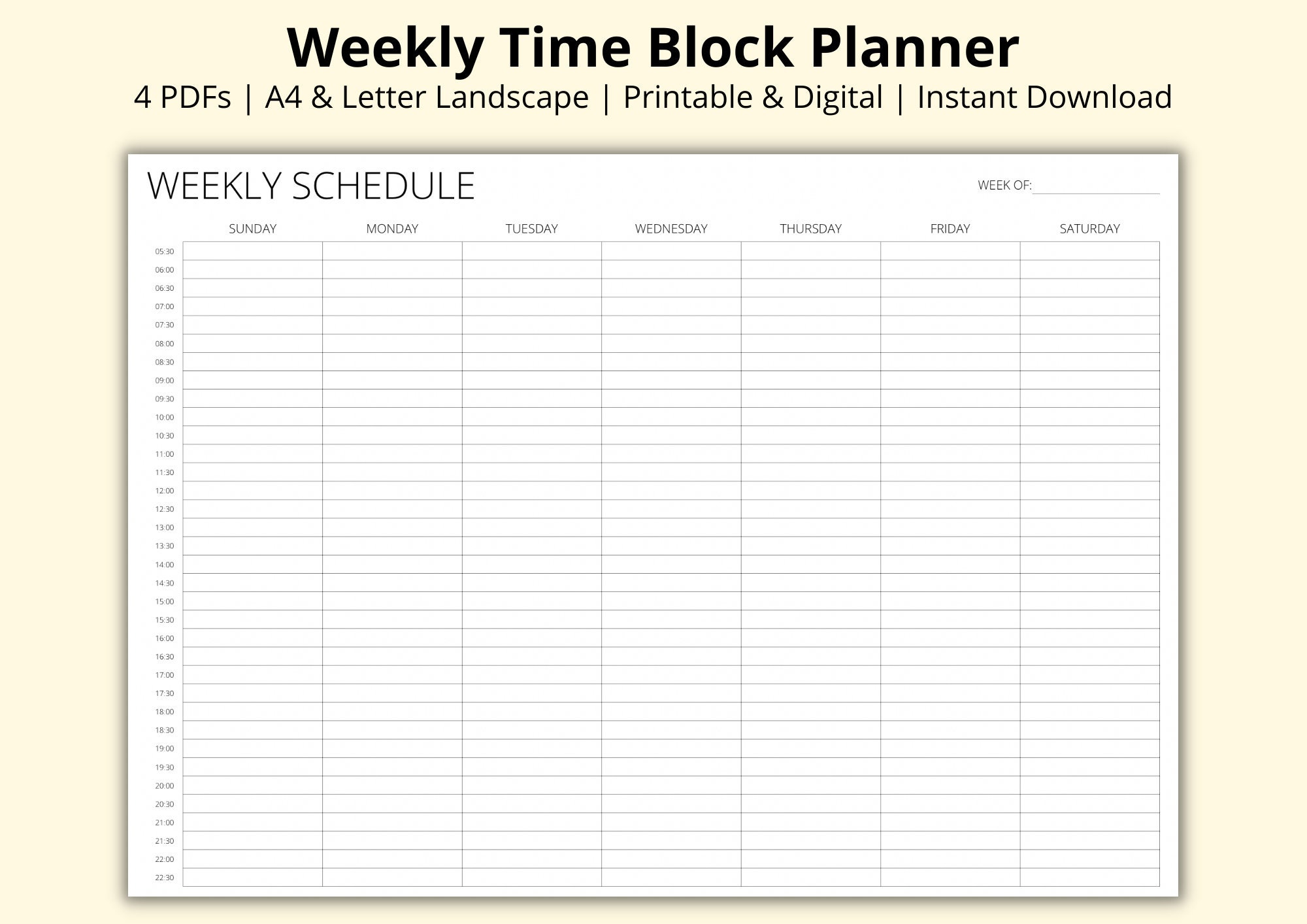 weekly-time-block-planner-7-day-timetable-sheet-30-minute-interval-week-at-a-glance-landscape-horizontal-printable-digital-a4-letter-etsy