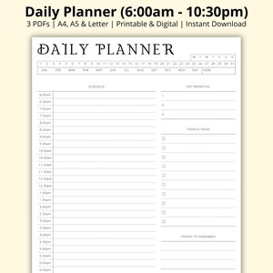 Daily Planner, Time Blocking Template, Half Hour Schedule, Daily Agenda, Tasks List, Productivity Planner, Printable/Digital, A4/A5/Letter