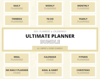Ultimate Planner Bundle, 300+ Productivity Planner Pages, Life Planner Bundle, Daily Weekly & Monthly Planners, Goal Fitness Habit Trackers