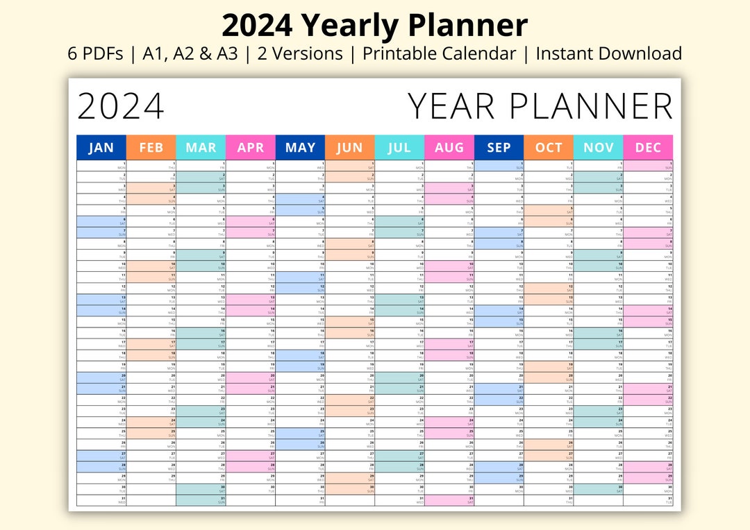 Calendarios y planificadores imprimibles para el año 2024 A4, A3 a