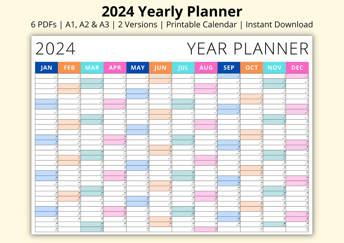 2024 Yearly Planner Simple 2024 Calendar Large Wall Planner - Etsy UK
