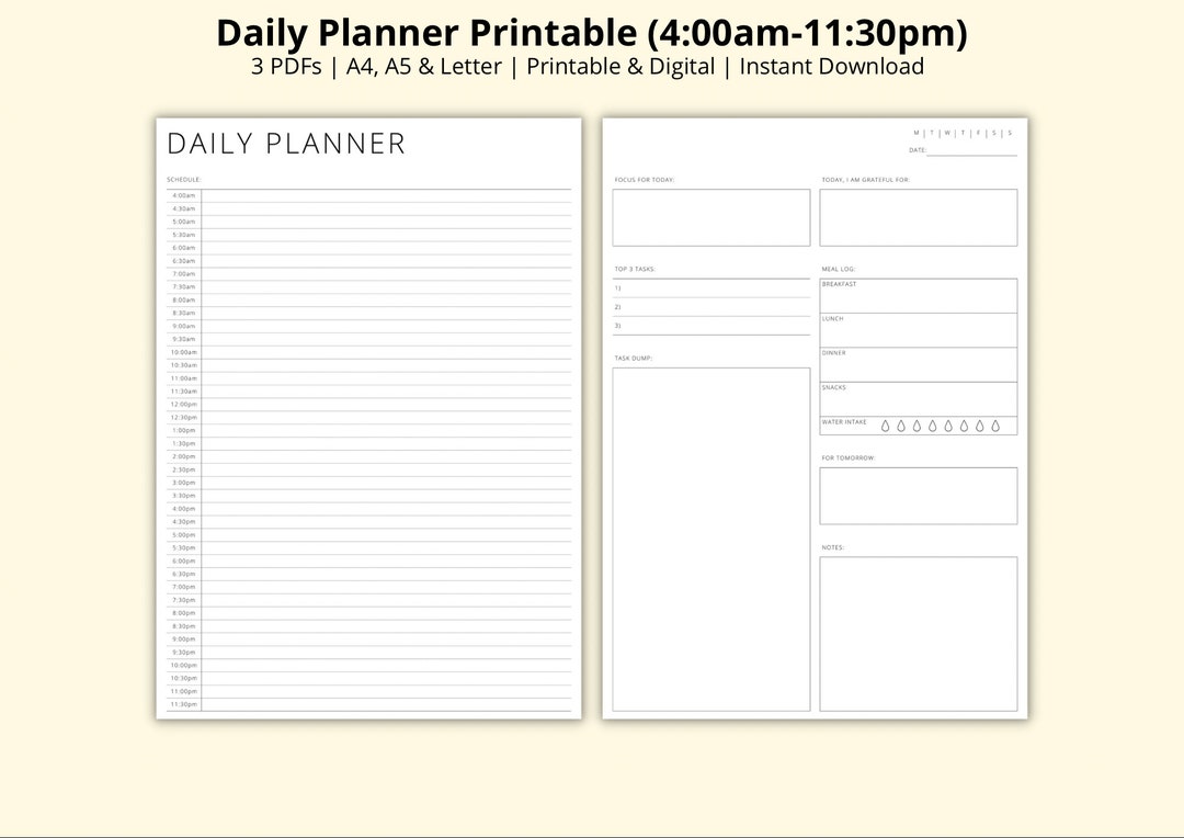 Daily Planner Printable, Time Block Planner Template, 30 Minute ...