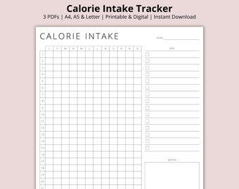 Kalorie Intake Tracker, Kalorienzählen, Ernährungstagebuch, Fitness Planer, Food Journal, Jährliches Pixel Blatt, Printable/Digital, A4/A5/Letter