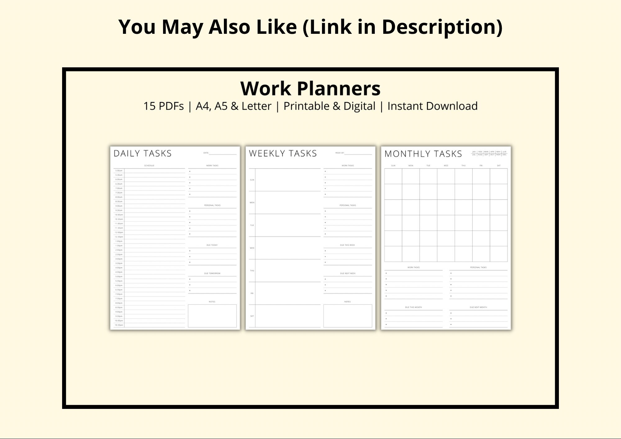 Weekly Work Planner, Office Planner Template, Weekly Agenda, Work From ...