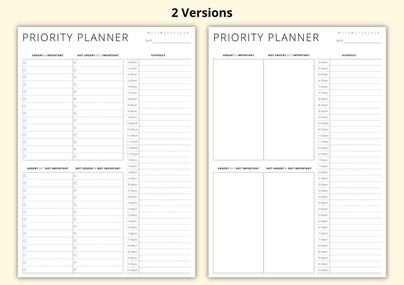 Two Column Prioritization List Priority Matrix, Eisenhower Matrix, Decision Matrix, Daily Planner ...