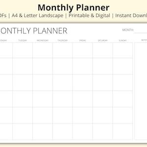 Monthly Planner, Blank Calendar Page, Calendar Template, Month at a Glance, Monthly Wall/Desk Calendar Pages, Printable/Digital, A4/Letter