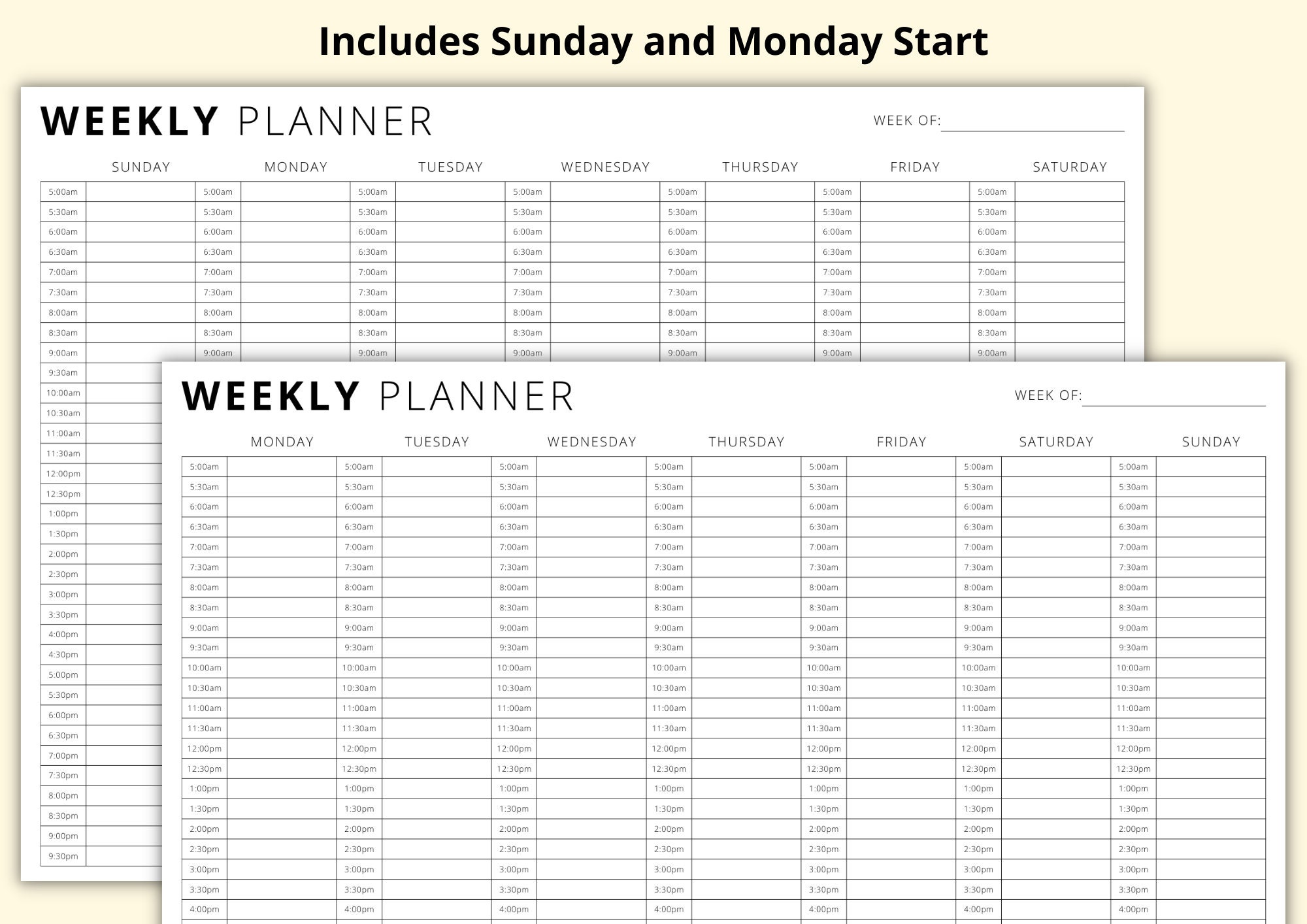 Weekly Planner, 7 Day Appointment Tracker, Half Hourly Time Block ...