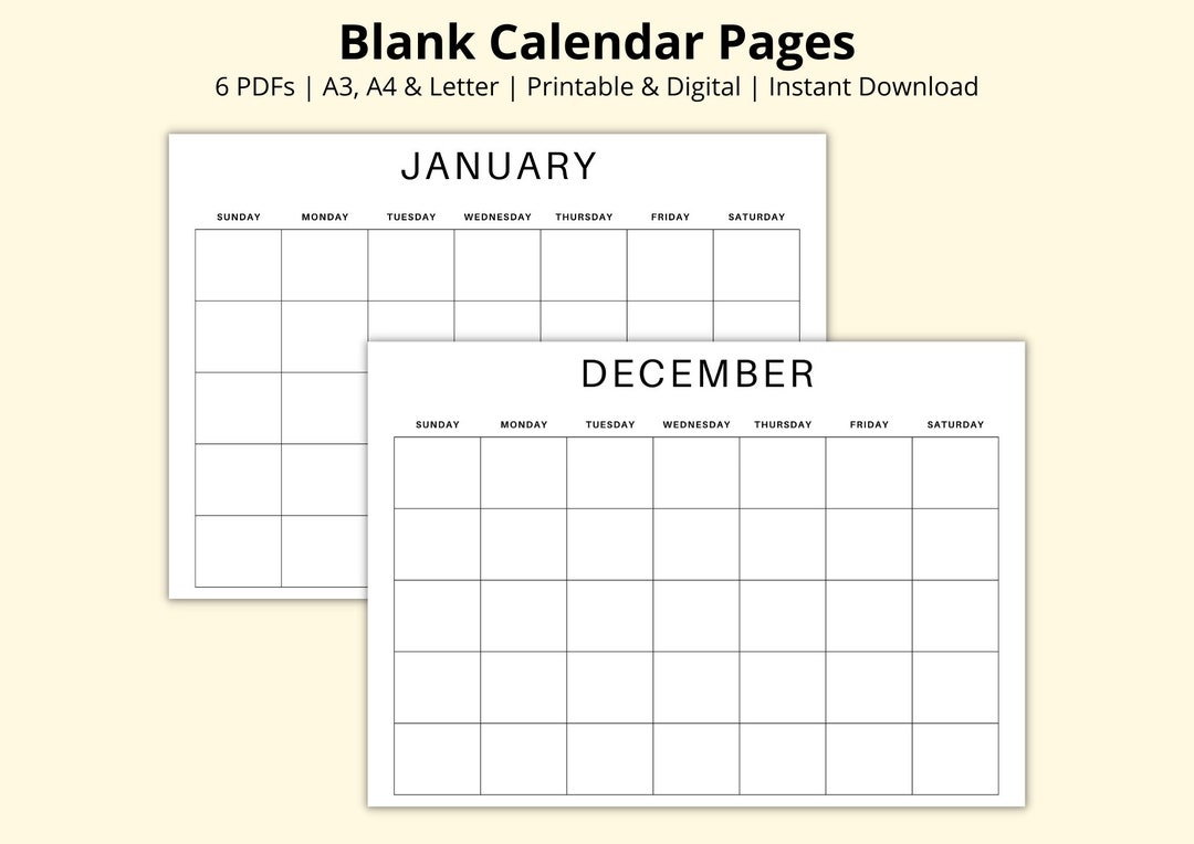 Blank Calendar Pages, Month at a Glance, Undated 12 Month Planner ...