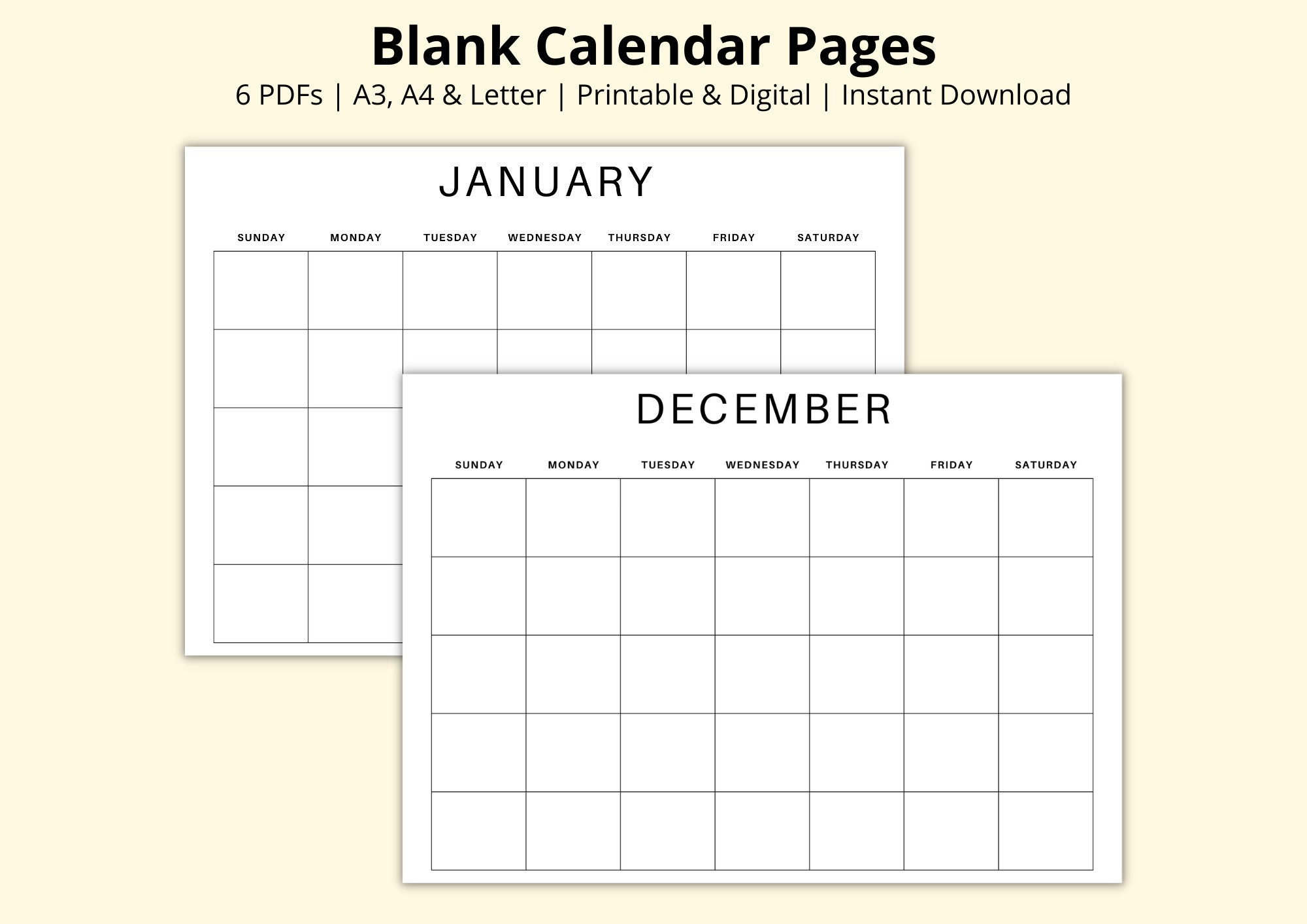 Blank Calendar Pages, Month at a Glance, Undated 12 Month Planner ...