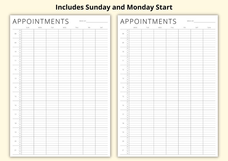 Appointments Tracker, 15 Minute Appointment Book PDF, Appointment Sheet ...