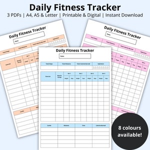 Fitness Tracker, Workout Tracker, Weight Loss Chart, Exercise Planning, Diet Journey, Daily Workout Planner, Printable/Digital, A4/A5/Letter