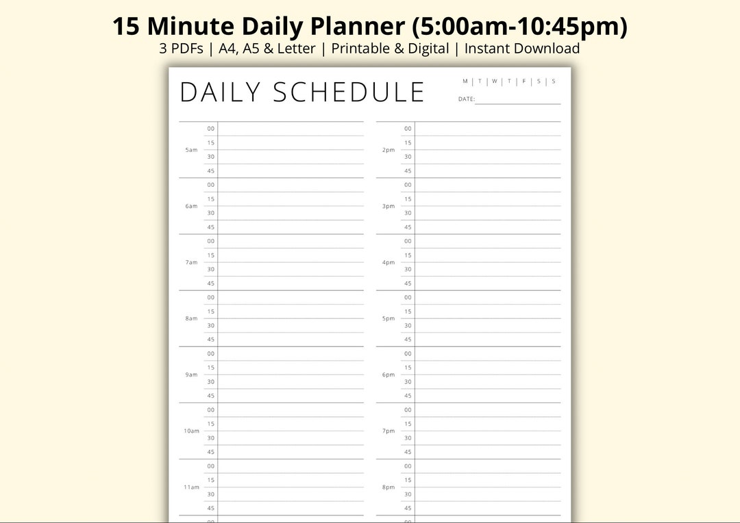 15 Minute Daily Planner Appointment Organiser Daily Overview Time 15 Minute Daily Planner Appointment Organiser Daily Overview Time
