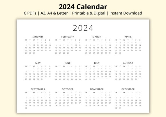 2024 Calendrier 2024 French Calendar 2024 Yearly Calendar French PDF  Calendar 2024 PRINTABLE A3 A4 Letter 2024 Calendrier Annuel PDF 2024 