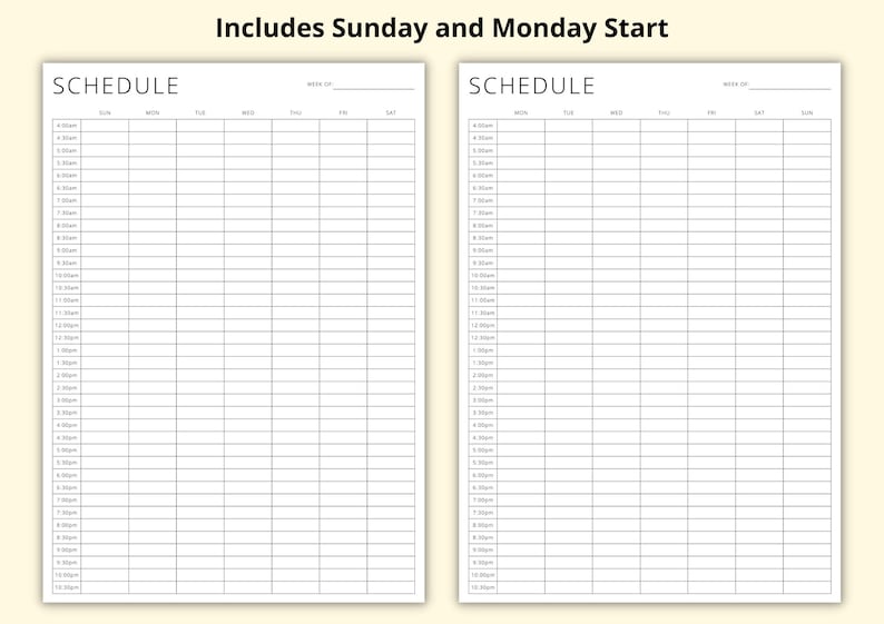 Weekly Timetable, 30 Minute Interval Planner Template, Appointment Sheet, Revision/Study Schedule Tracker, Printable/Digital, A4/A5/Letter image 3