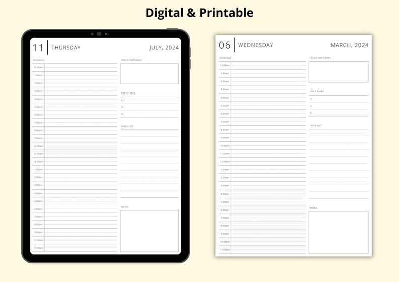 2024 Daily Planner, 2024 Calendar Printable, 24 Hour Schedule, 30