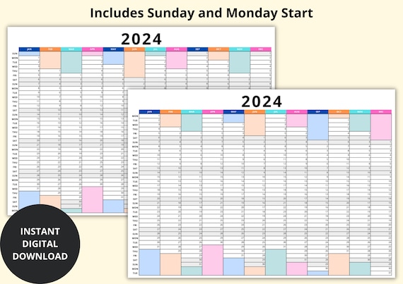 Large 2024 Wall Calendar, Yearly Overview, Year at a Glance Planner, Annual  Overview, Landscape/horizontal, Office/work, Printable, A1/A2/A3 - Etsy