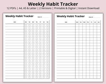 Habit Tracker, Weekly Progress Tracker, Healthy Habits Challenge, Weekly Routine Planner PDF, Goal Planning, Printable/Digital, A4/A5/Letter