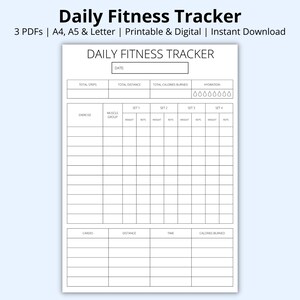 Daily Fitness Tracker, Workout Planner, Weight Loss Chart, Diet Journey, Fitness Planner, Goal Planning, Printable/Digital, A4/A5/Letter