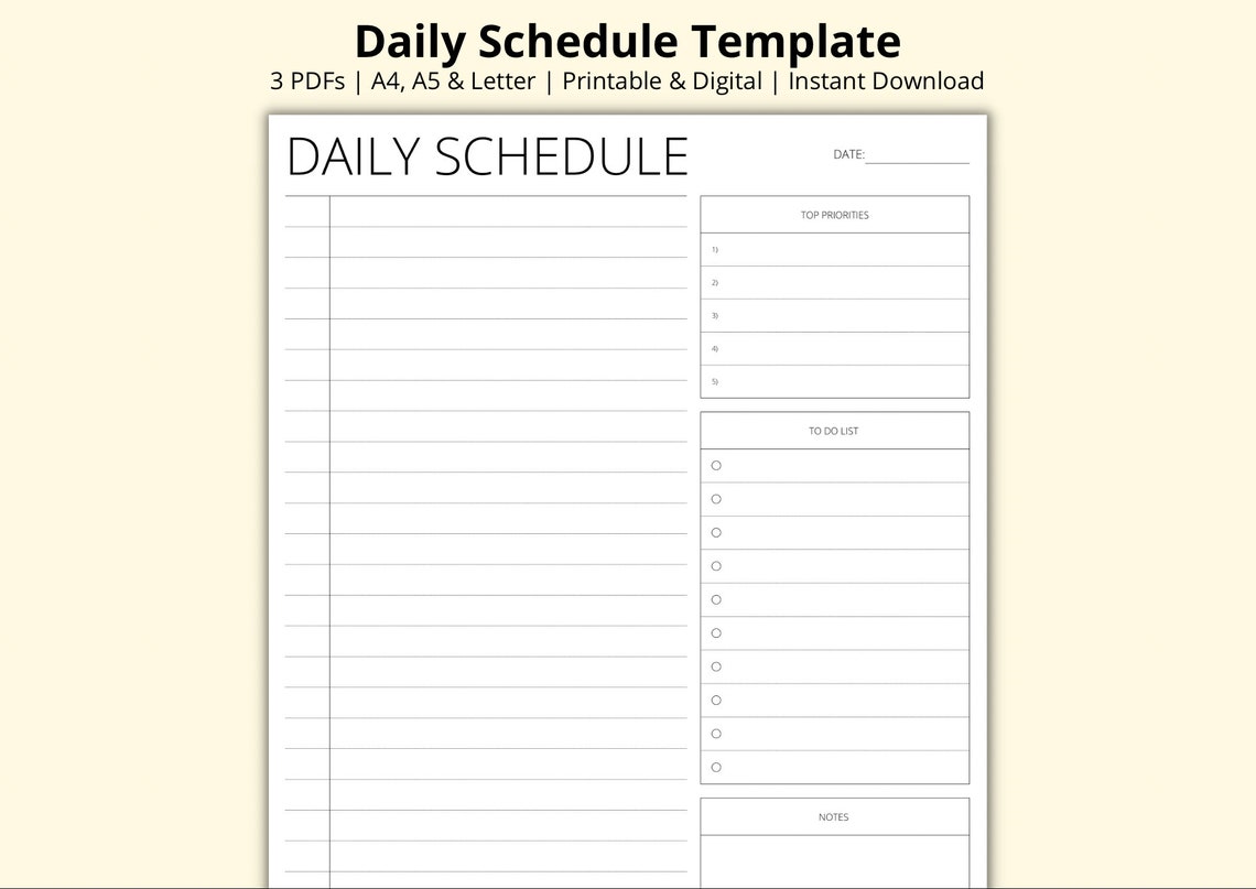 Daily Schedule Template Blank Planner Time Blocking PDF Day Planner Daily Schedule Template Blank Planner Time Blocking PDF Day Planner