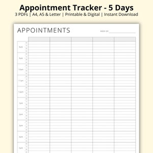 Appointment Tracker, 15 Minute Planner, 5 Day Weekly Schedule, Appointment Sheet, Appointment Diary PDF, Printable/Digital, A4/A5/Letter image 1