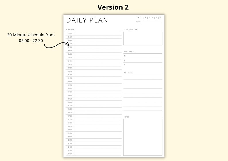 Daily Time Blocking Planner Template, 30 Minute Schedule, Daily Agenda PDF, Simple Productivity Planner, Printable/Digital, A4/A5/Letter image 5