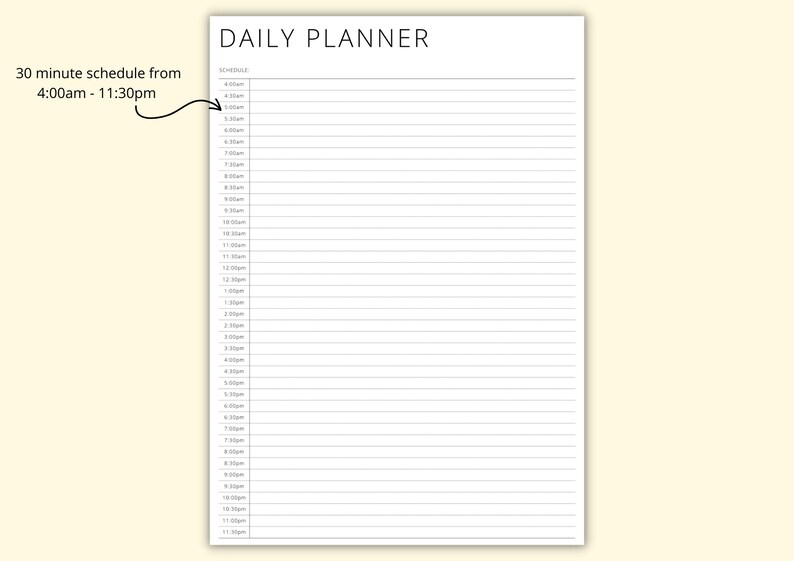 Daily Planner Printable, Time Block Planner Template, 30 Minute ...