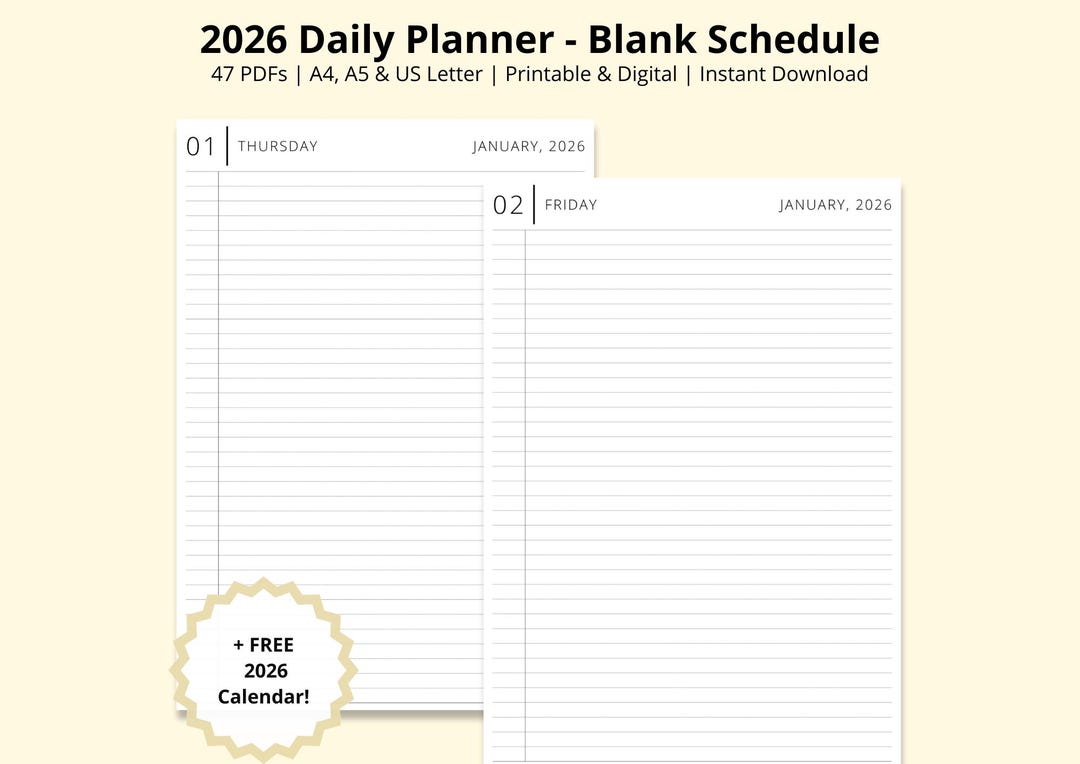 2026 Daily Planner, Blank 2026 Diary, 2026 Calendar, Dated Annual ...