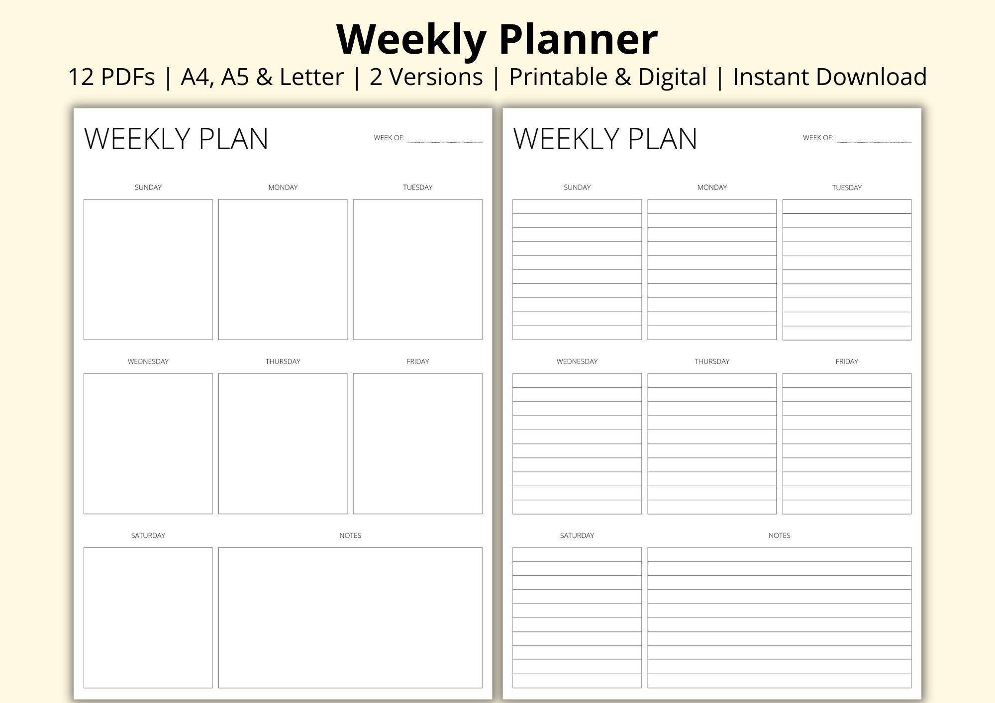 Organiser Weekly Rss Weekly Planner, Simple Weekly Schedule Template, Week at a Glance, 7 ...