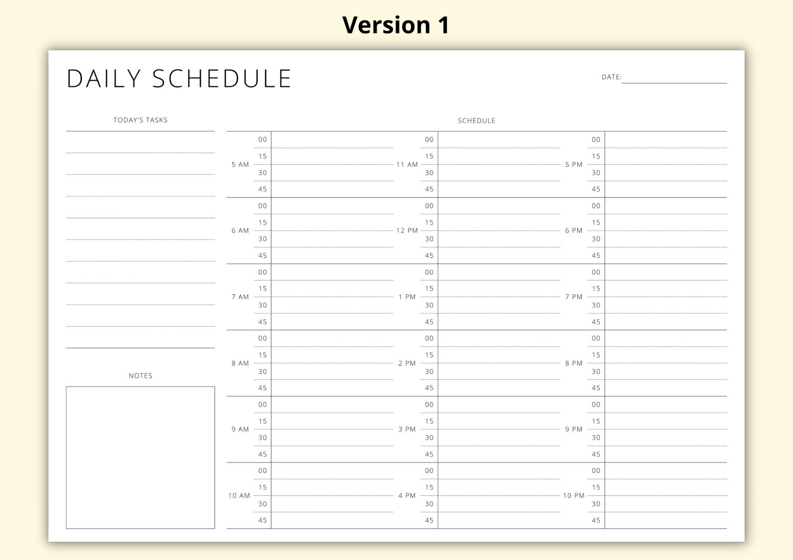15 Minute Daily Schedule, Printable Timetable Sheet, Day Planner ...