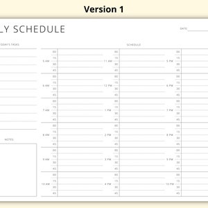 15 Minute Daily Schedule, Printable Timetable Sheet, Day Planner ...