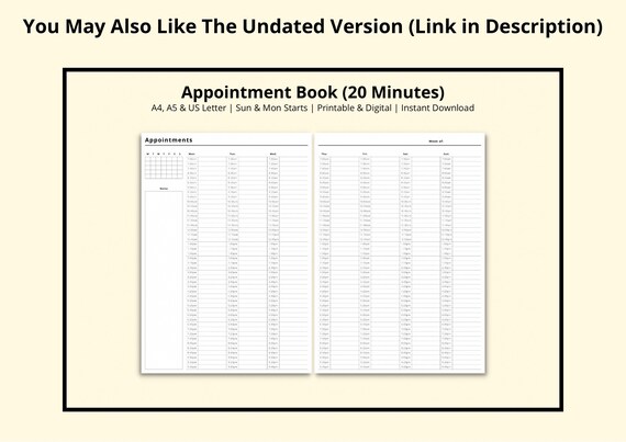 2024 Appointment Tracker, 20 Minute Increments, 2024 Calendar, Weekly  Planner, Appointment Book, 2024 Diary, Printable/digital, A4/a5/letter -  Etsy