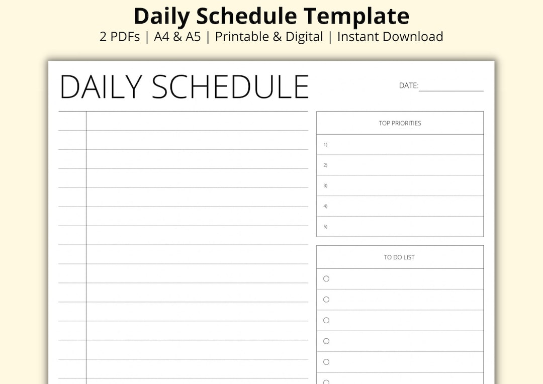 Daily Schedule Template Blank Planner Printable Timeblock Etsy